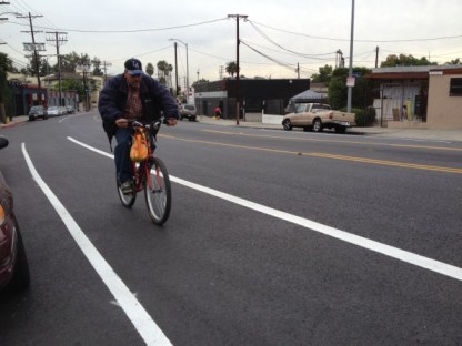 The new Virgil Avenue bike lanes connect to these recent bike lanes on Santa Monica Boulevard in East Hollywood